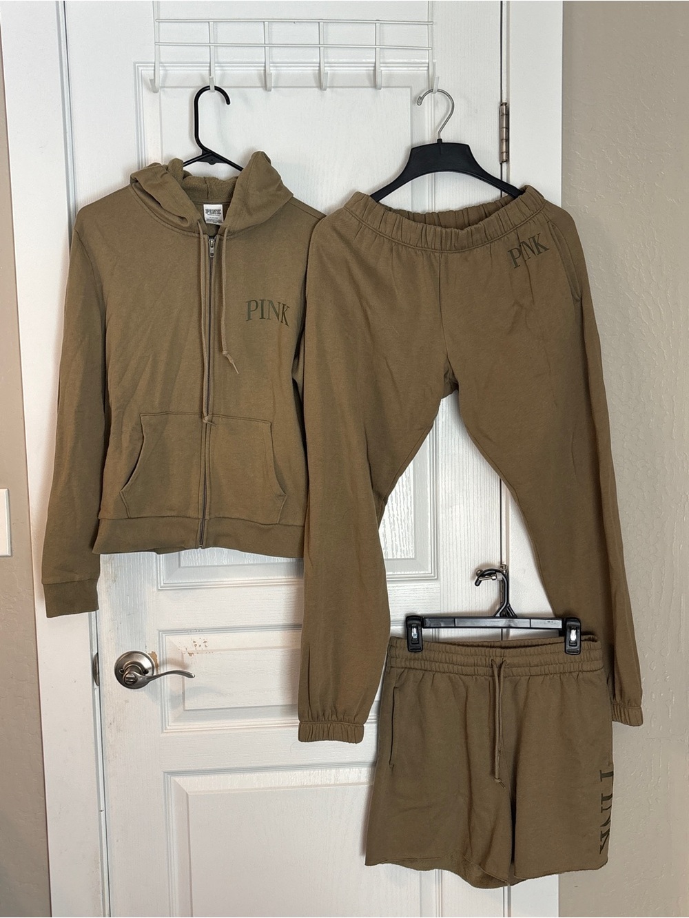 PINK Victoria's Secret Olive Green Hoodie, Joggers & Shorts Set! M/S